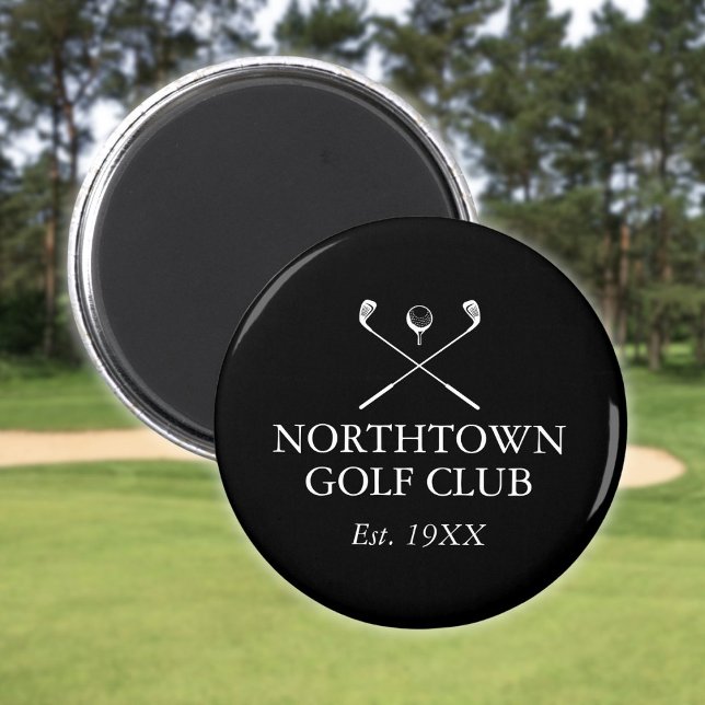 Imã Nome Personalizado do Clube de Golfe Preto e Branc (Personalized Golf Club Name Black And White Magnet)