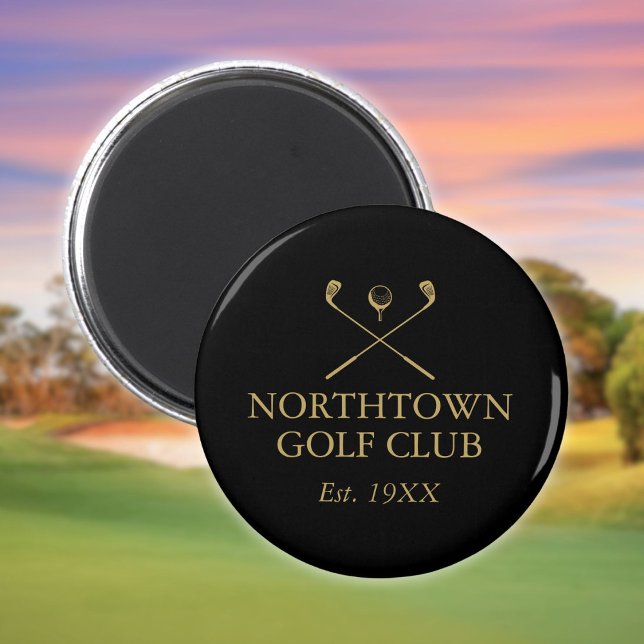 Imã Nome Personalizado Do Clube De Golfe Preto E Doura (Personalized Golf Club Name Black And Gold Magnet)