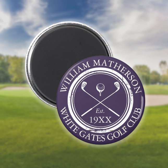 Imã Nome Personalizado do Clube de Golfe Roxo (Personalized Golf Club Name Purple Magnet)