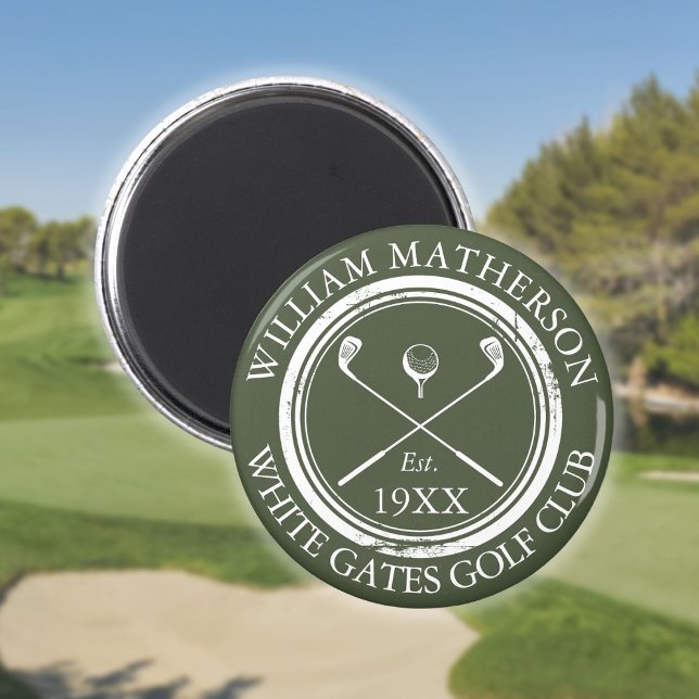 Imã Nome Personalizado do Clube de Golfe Verde Oliva (Personalized Golf Club Name Olive Green Magnet)