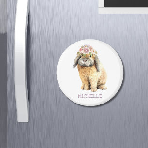 Imã Nome Personalizado do Coelho Floral de Coelho de W