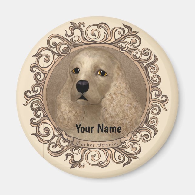 Imã nome personalizado do spaniel do ornamentado (Frente)