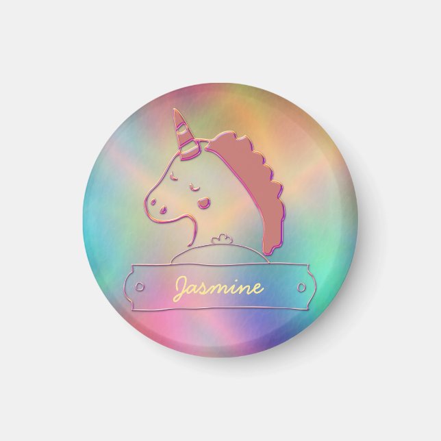 Imã Nome Personalizado do Unicorn 3D Holográfico (Frente)