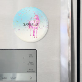 Imã Nome Personalizado do Unicorn Confetti Rosa