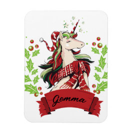 Ímã Nome Personalizado do Unicorn de Natal Bonito