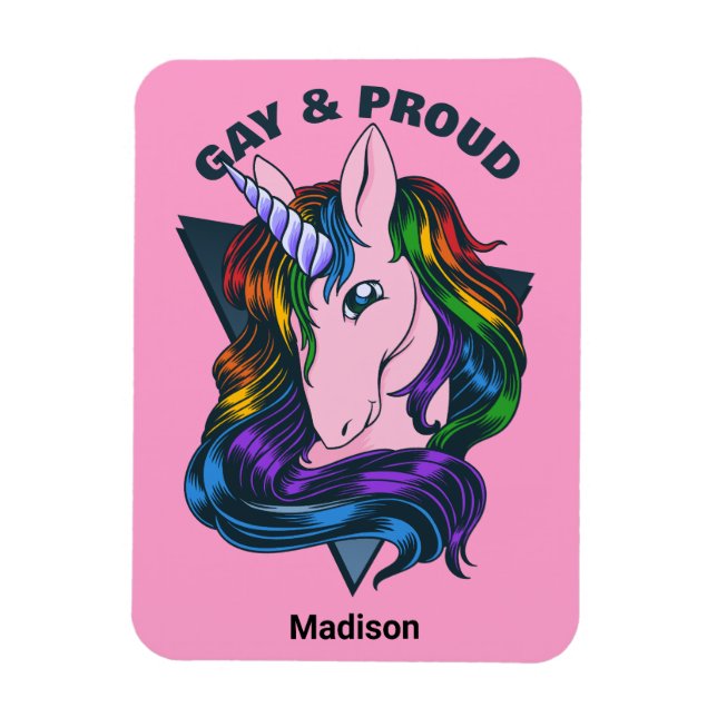 Ímã Nome Personalizado e Gay de Texto Unicorn (Vertical)