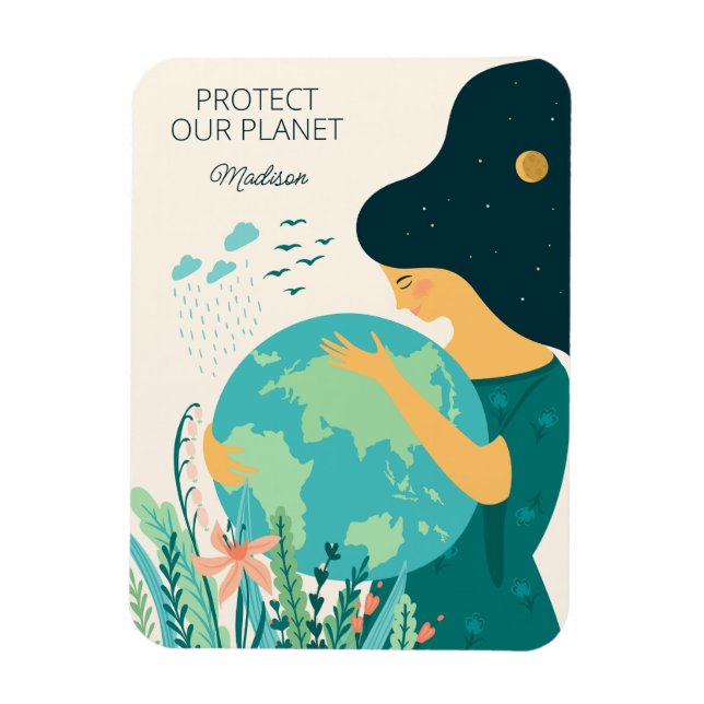 Ímã Nome Personalizado e Planeta de Texto Terra Mãe (Vertical)
