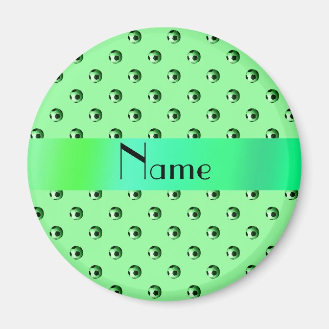 Imã Nome personalizado esferas de futebol verde-claras (Frente)