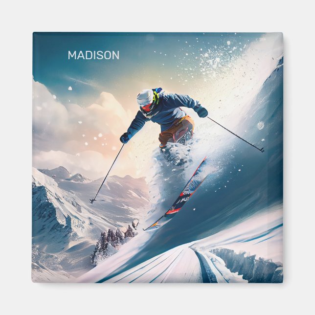 Imã Nome Personalizado - esquiador Mountain (Frente)