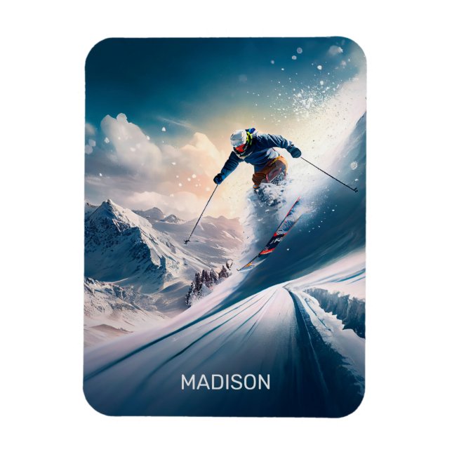 Ímã Nome Personalizado - esquiador Mountain (Vertical)