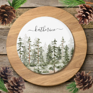 Imã Nome Personalizado Floresta de Pinheiros Verde Rús