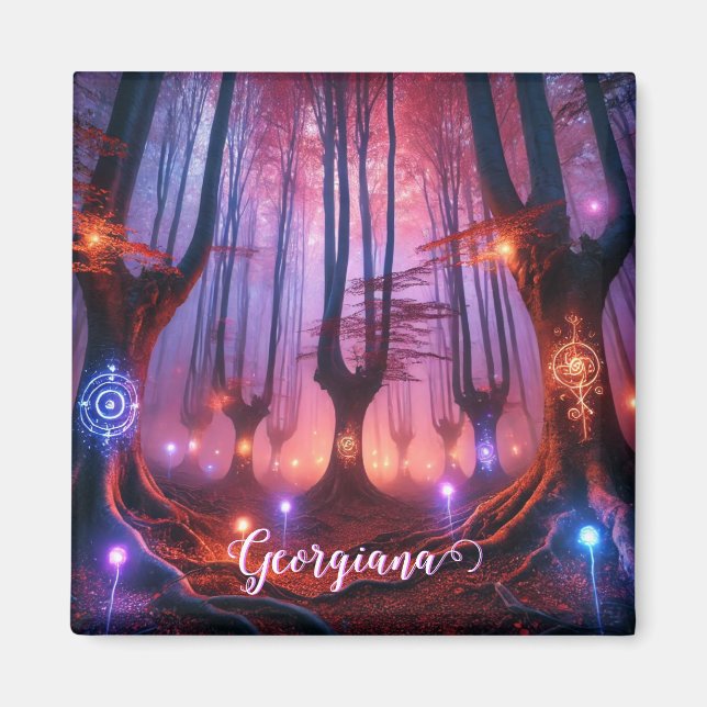Imã Nome Personalizado Floresta Whimsigol Encantada Au (Frente)