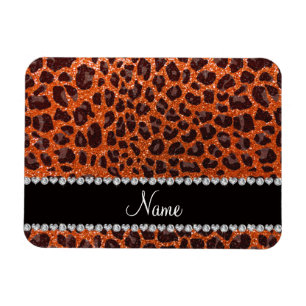Ímã Nome personalizado glitter laranja impressão leopa