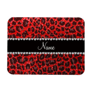 Ímã Nome personalizado impressão leopardo neon vermelh
