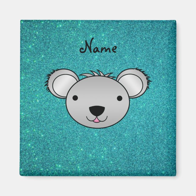 Imã Nome personalizado: koala face turquoise glitter (Frente)