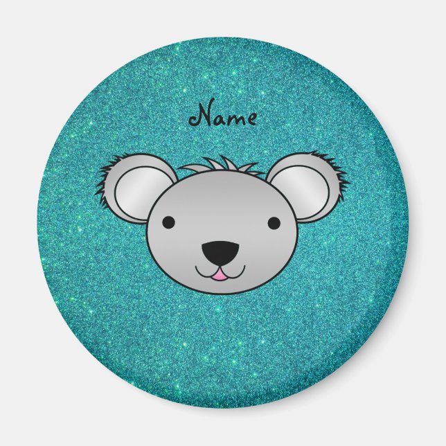 Imã Nome personalizado: koala face turquoise glitter (Frente)