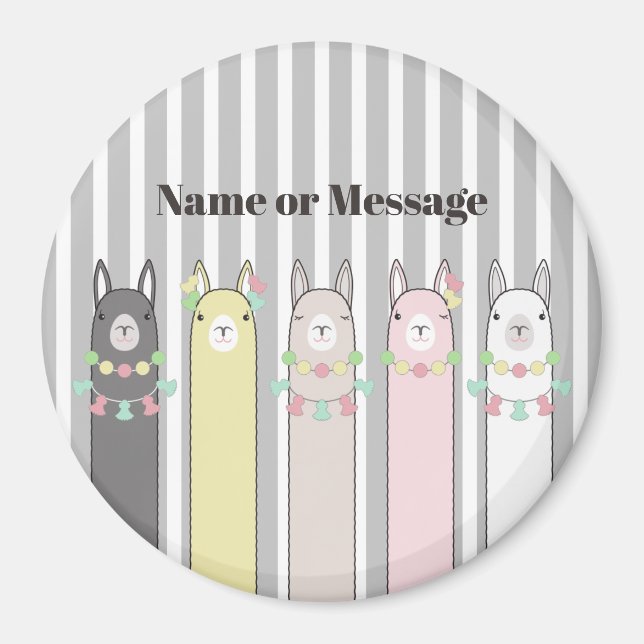 Imã Nome Personalizado Lhamas Retro Coloridas Cute (Frente)