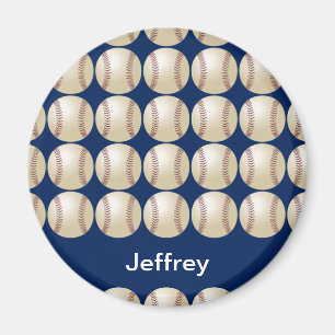 Imã Nome Personalizado Magnet de Baseball, fundo azul