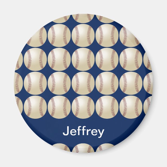 Imã Nome Personalizado Magnet de Baseball, fundo azul (Frente)