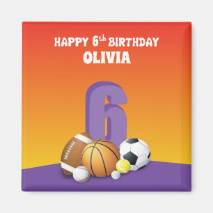 Imã Nome Personalizado Menina 6º Aniversário Bolas Esp