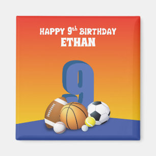 Imã Nome Personalizado Menino 9º Aniversário Bolas Esp