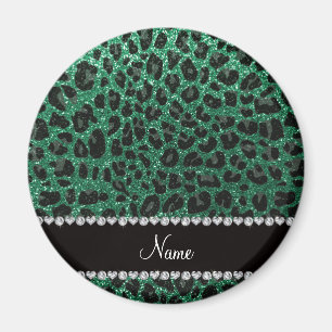Imã Nome personalizado mint verde brilho leopardo