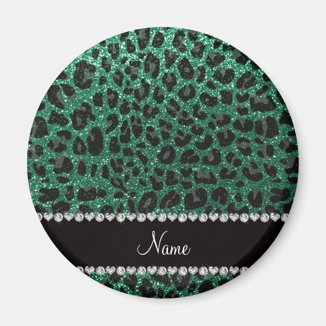 Imã Nome personalizado mint verde brilho leopardo (Frente)