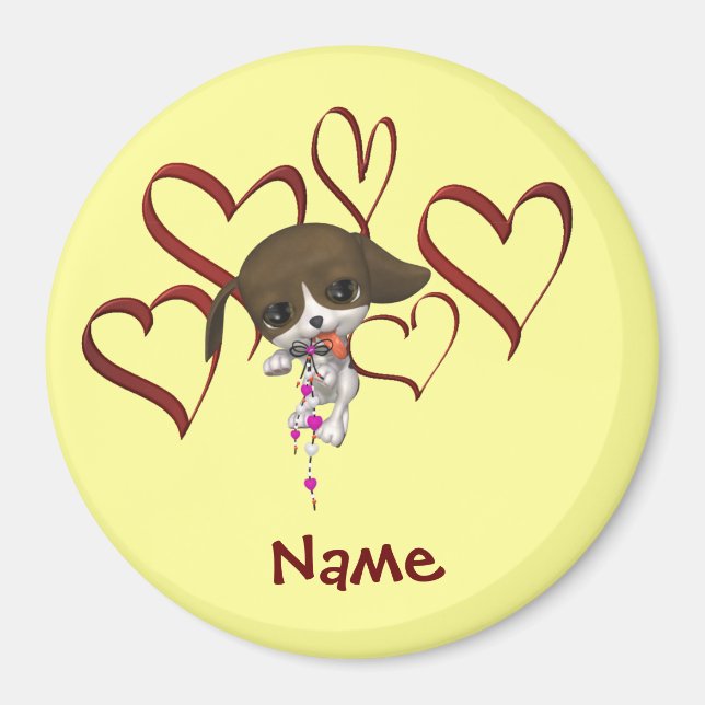 Imã Nome Personalizado Monograma Com Coração e Cachorr (Frente)