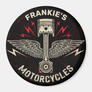 Imã Nome Personalizado Motorcycle Piston Wings Biker G