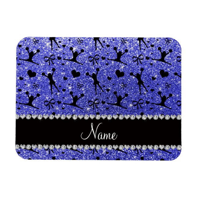 Ímã Nome personalizado neon blue glitter cheerhead (Horizontal)
