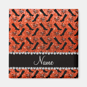 Imã Nome personalizado neon orange glitter inicializa 