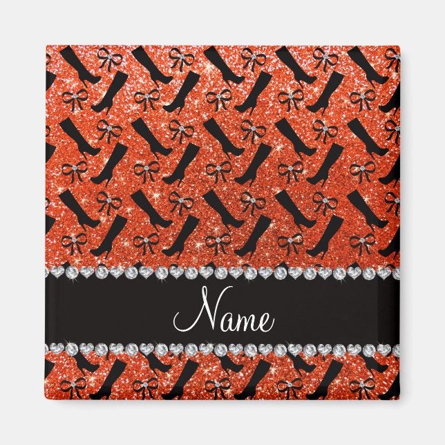 Imã Nome personalizado neon orange glitter inicializa  (Frente)