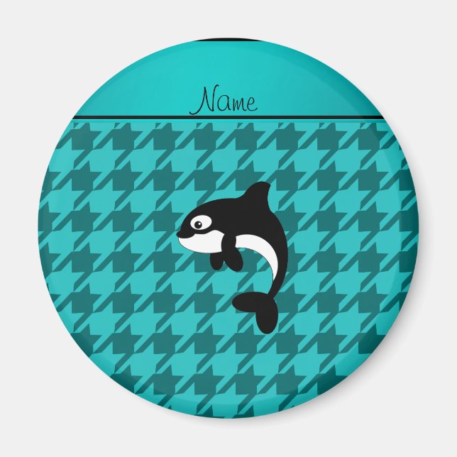 Imã Nome personalizado orca turquoise houndstooth (Frente)