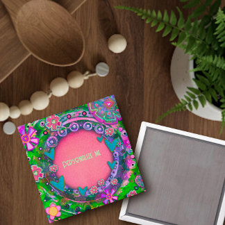 Imã Nome Personalizado ou Palavra Verde Rosa Bonito Co