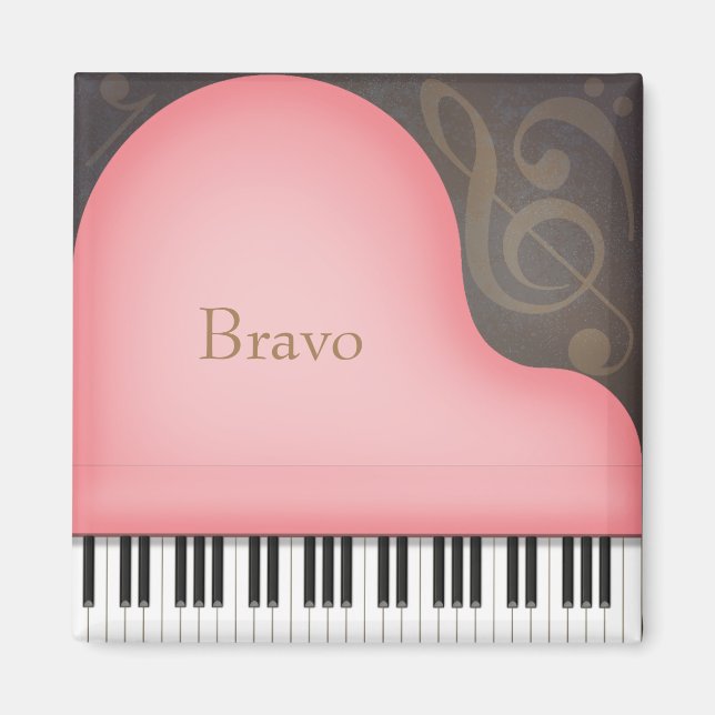 Imã Nome Personalizado ou Texto do Piano Grande Rosa r (Frente)