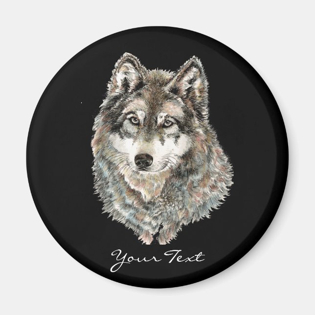 Imã Nome personalizado ou Wolf de texto aquarela anima (Frente)
