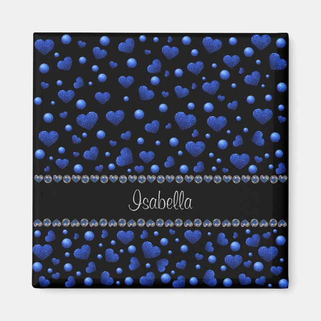 Imã Nome personalizado, padrão de brilho cardíaco azul (Frente)