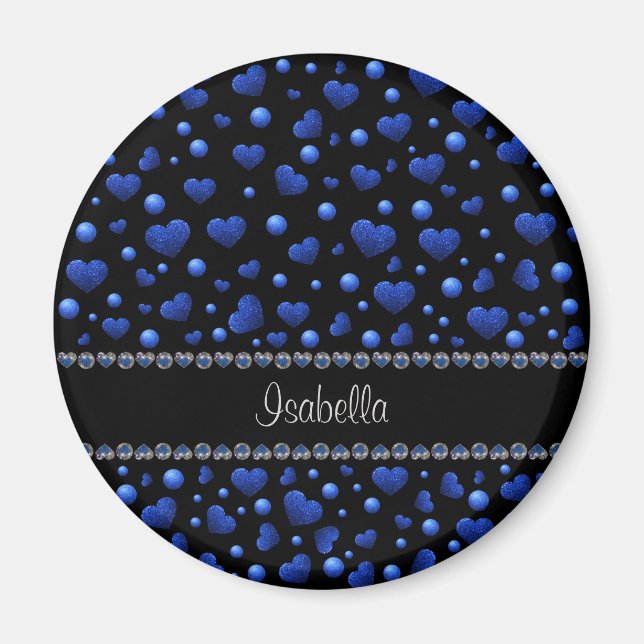 Imã Nome personalizado, padrão de brilho cardíaco azul (Frente)