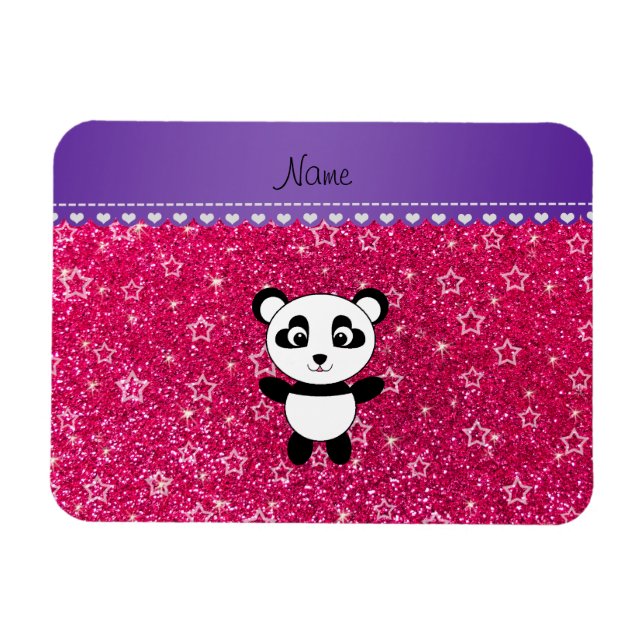 Ímã Nome personalizado panda rosa cor-de-rosa estrelas (Horizontal)
