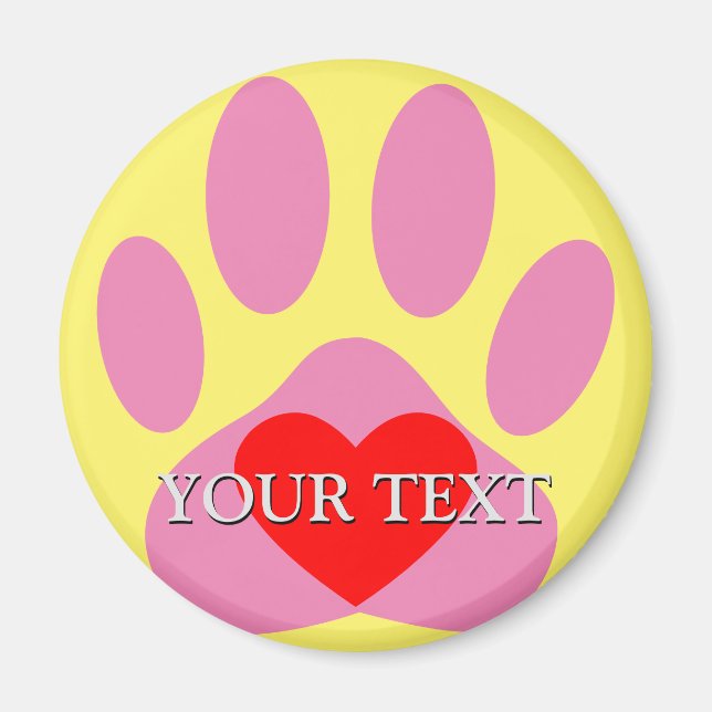 Imã Nome Personalizado Pawprint do Cão Rosa (Frente)