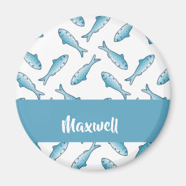 Imã Nome personalizado peixe azul em branco