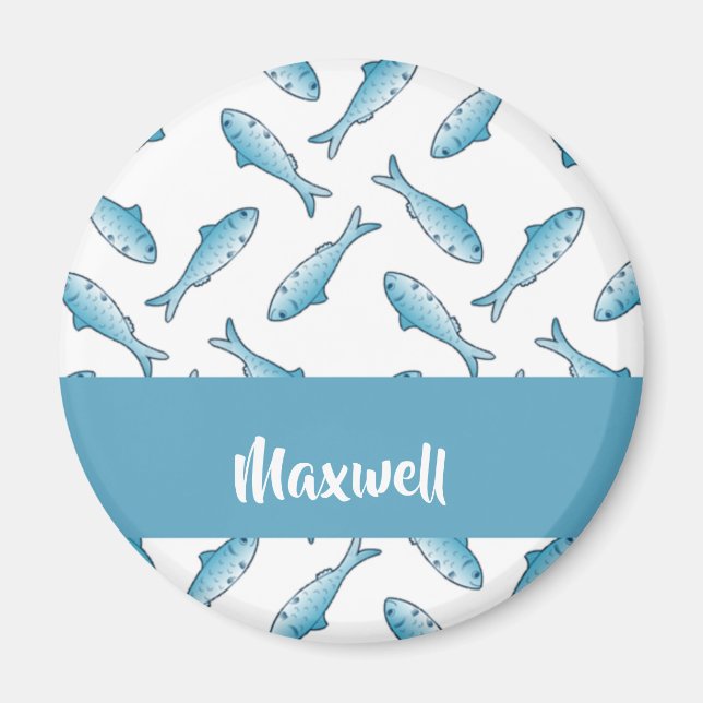 Imã Nome personalizado peixe azul em branco (Frente)