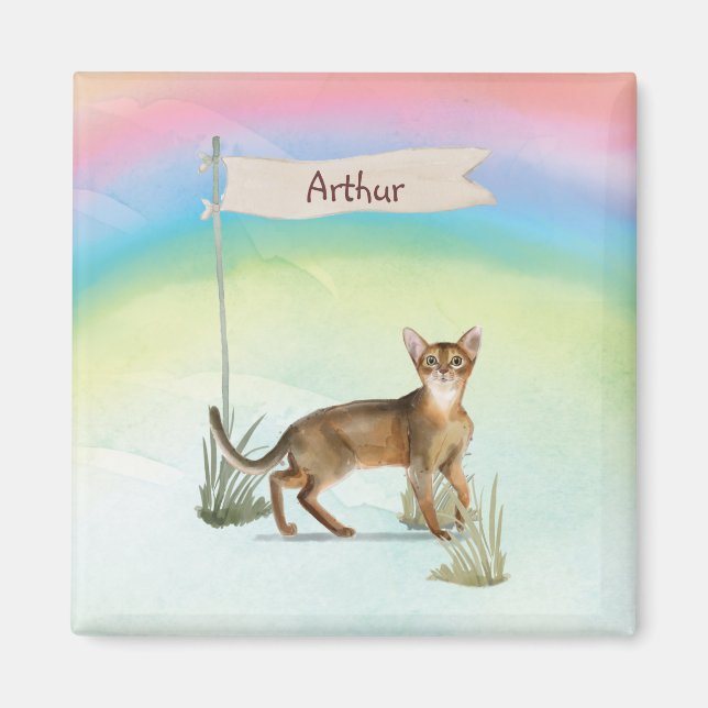Imã Nome Personalizado Pet de Cat Abyssinian (Frente)