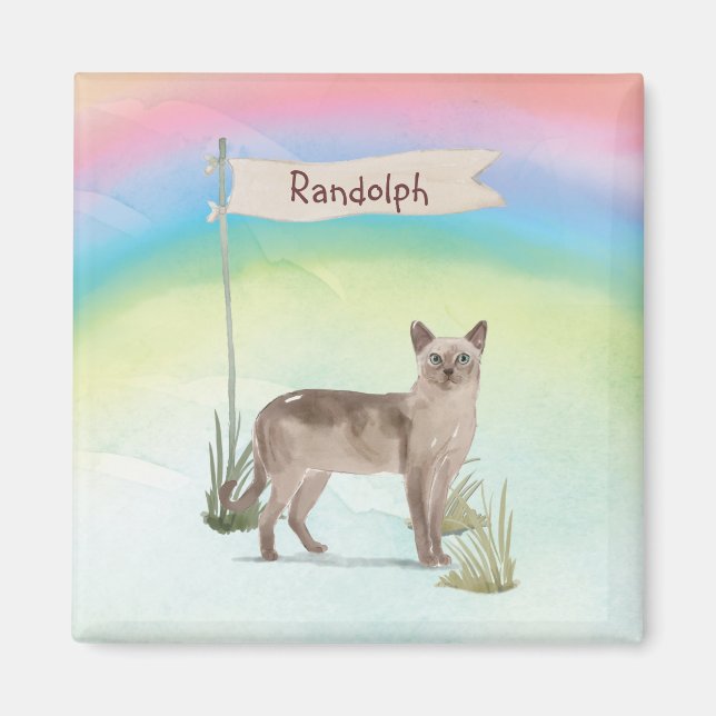 Imã Nome Personalizado Pet de Gato Tonquinês (Frente)