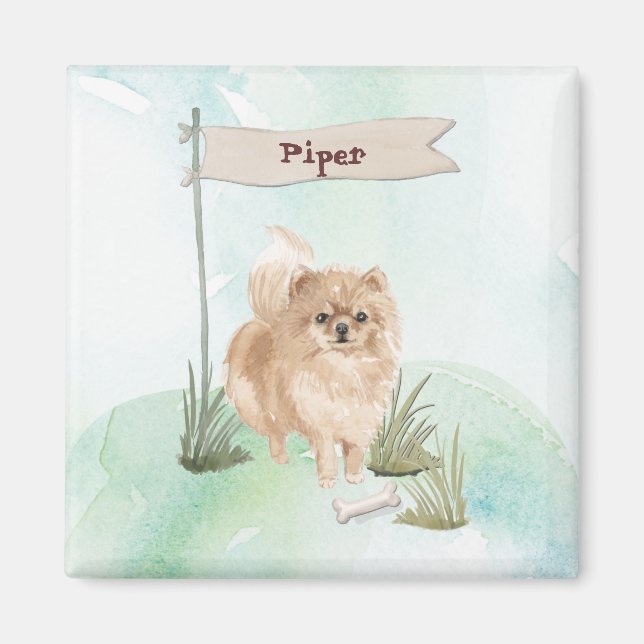 Imã Nome Personalizado Pommeranian Pet Dog (Frente)