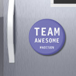 Imã Nome Personalizado Puro Encantado da Equipe Engraç<br><div class="desc">Os magnetos personalizados roxos e incríveis da equipe apresentam o texto "Team Incrível" com seu nome personalizado abaixo em um fundo roxo. Personalize editando o texto na caixa de texto fornecida. Projetado para você por ©Evco Studio www.zazzle.com/store/evcostudio</div>