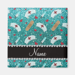 Imã Nome personalizado: Robin blue glitter enfermeira 