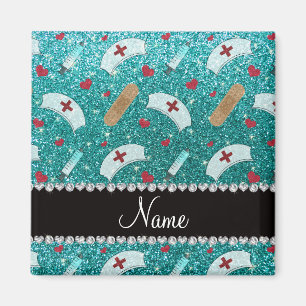 Imã Nome personalizado robin Blue Glitter enfermeiro c