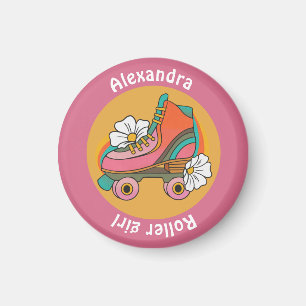 Imã nome personalizado roller girl rosa girassol