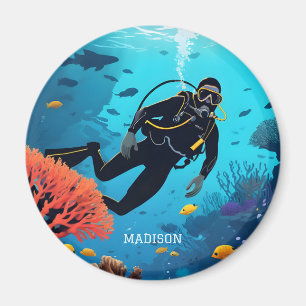 Imã Nome personalizado Scuba Diver
